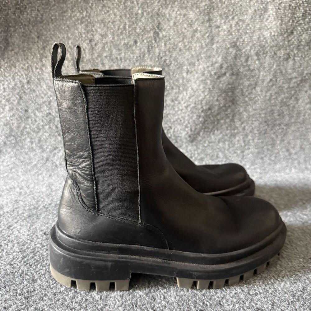 Zara Leather Chunky Lug Sole Chelsea Boots Ankle Platform Mid Calf Punk Goth 38